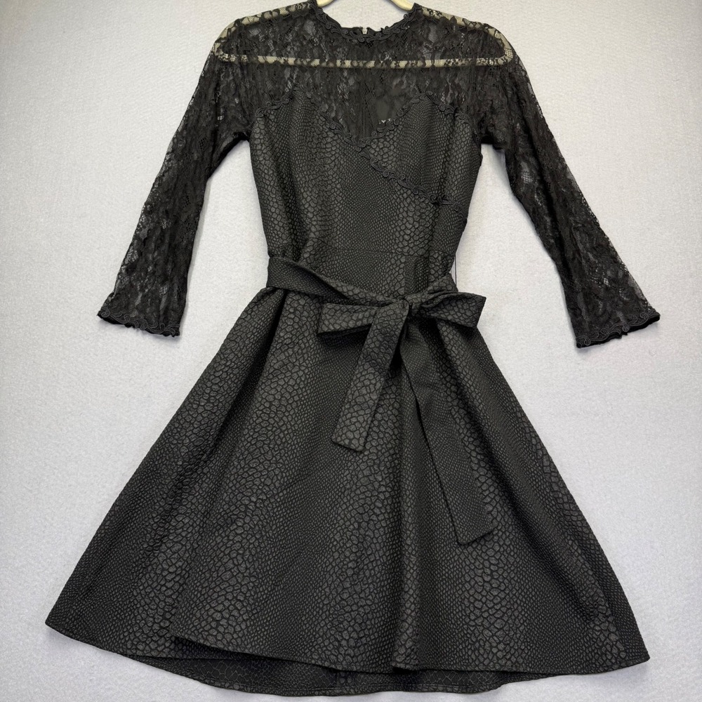 The Kooples Black Snakeskin Lace Fit‎ Flare Dress FR1635 BLA01 Size 3 L